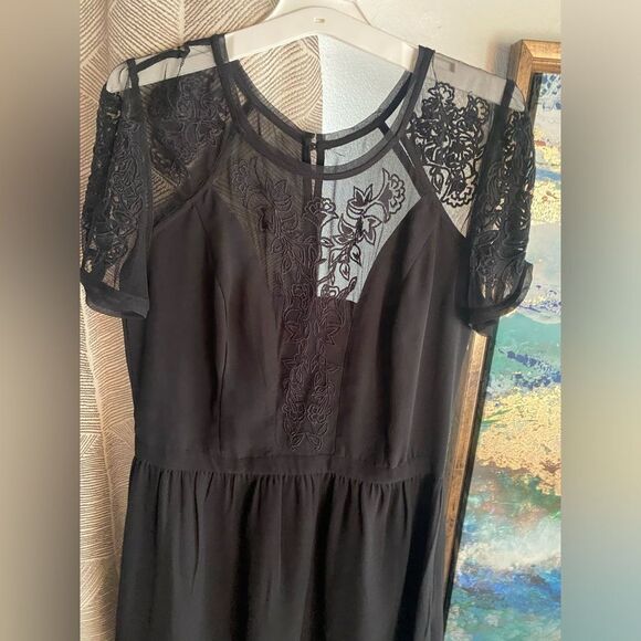 Kimchi Blue  Mini Dress Women Sz 10 Black  Embroidery Button Lace Sleeve Chiffon - Picture 10 of 16